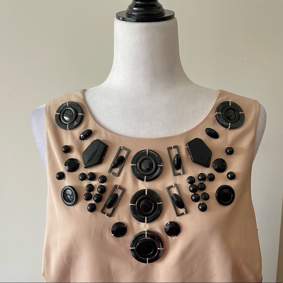 ASOS embellished stone style neckline sleeveless beige shift - Picture 3 of 9